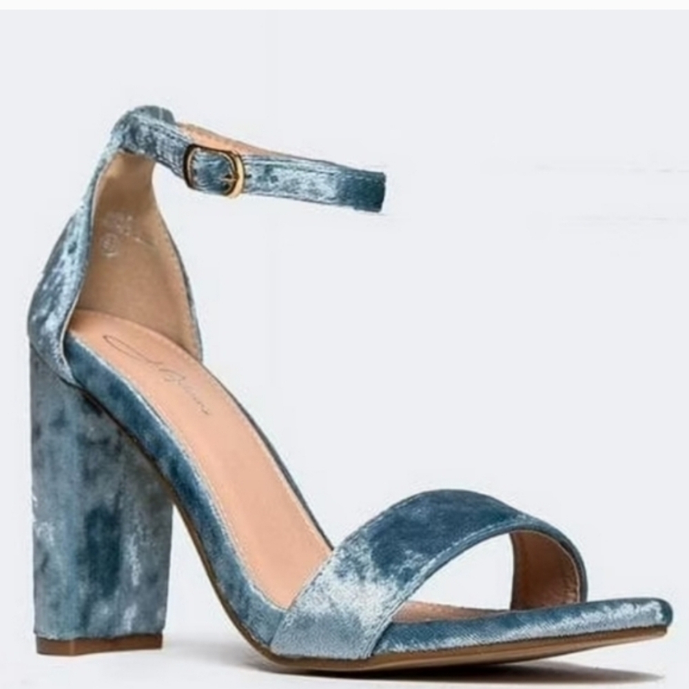 J. Adams Blue Velvet Block Heel Ankle-Strap Sandals, NWOB